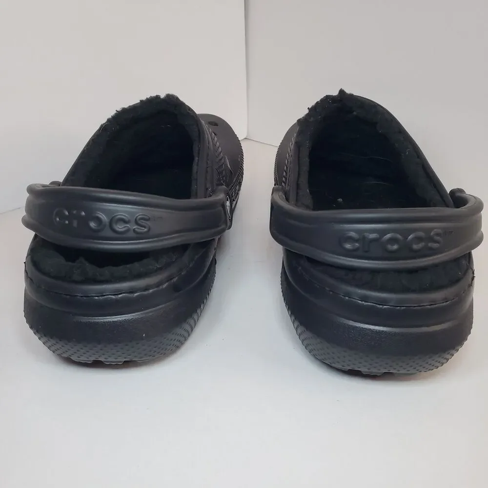 Crocs Classic Lined Unisex Black Slip-On Faux Fur Clog Mens 8 Womens 10 Winter
